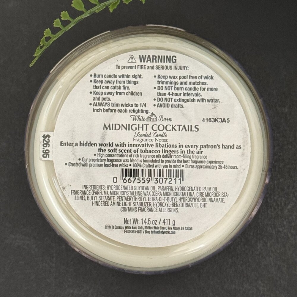 BBW Midnight Cocktails White Barn Bath & Body Works 3 Wick Candle - Picture 10 of 10